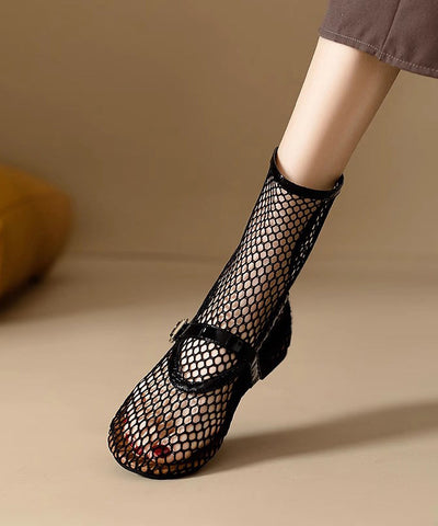 Stilvolle Reißverschluss-Spleißstiefel Schwarz Hollow Out Breathable Mesh 
