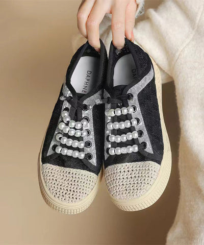 Casual Splicing Flat Feet Shoes Black Breathable Mesh