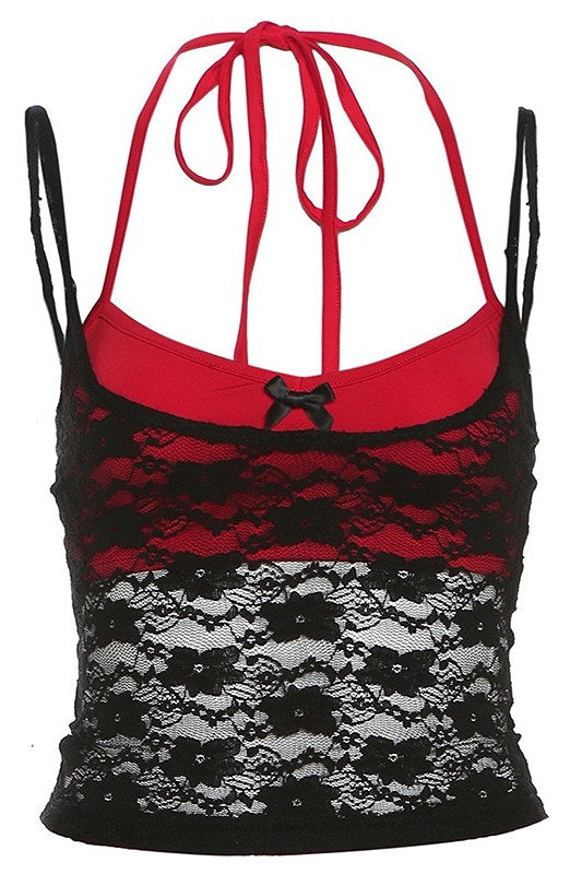Contrast Lace Solid Sexy Cami Top