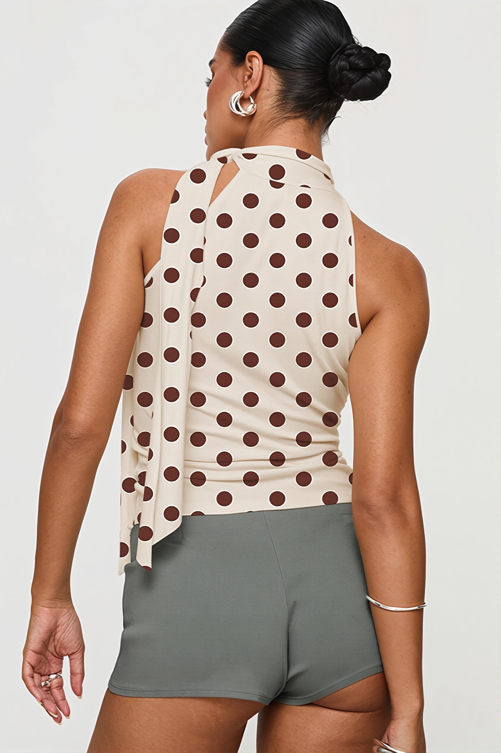 Tie Halter Polka Dot Tank Top