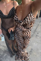 Sheer Mesh Cowl Neck Slip Strap Maxi Dress