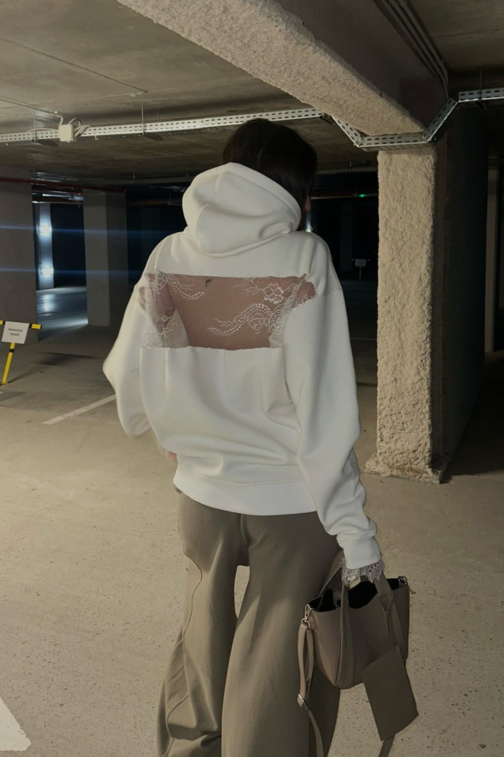 Lace Sheer Cutout Patchwork Hoodie