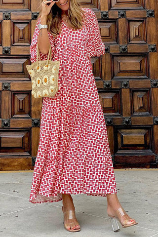 Vestido midi escalonado con mangas abullonadas de Fabulous Time 
