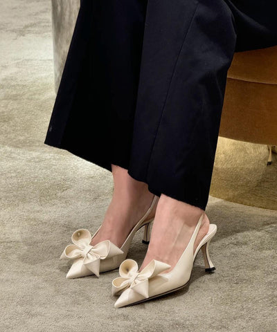 Schicke beige Schleife Spleißen High Heel Sandalen spitze Zehen 