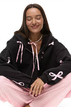Bow Print Zip Cardigan Hoodie