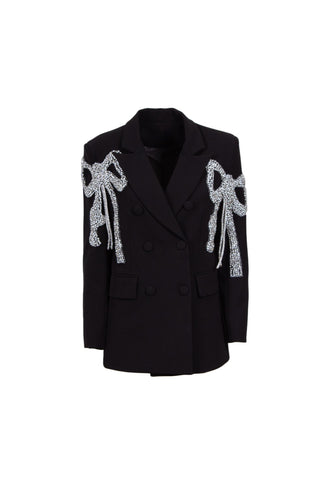Rhinestone Bow Long Sleeve Blazer