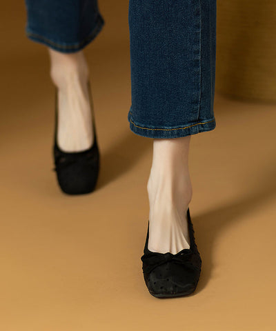 Zapatos planos de tul cómodos con lazo negro para mujer 