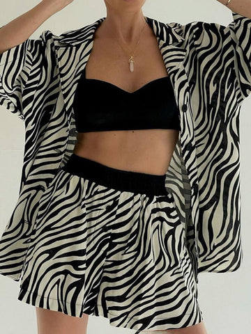 Conjuntos de dos piezas Tossy para mujer, camiseta holgada con estampado de cebra y pantalones cortos de cintura alta, ropa de calle informal de verano 2022 