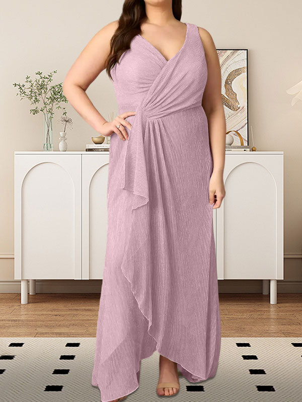 A-Linien-Kleid mit V-Ausschnitt, Raffungen und metallisch schimmerndem Netzstoff