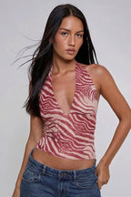 Mesh Zebra Print Halter Top