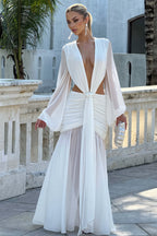 Chiffon Sheer Long Sleeve Cutout Maxi Dress