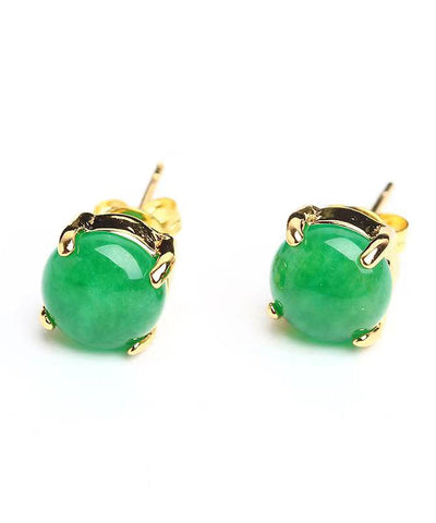 Pendientes de jade con incrustaciones de plata de ley verde hechos a mano 
