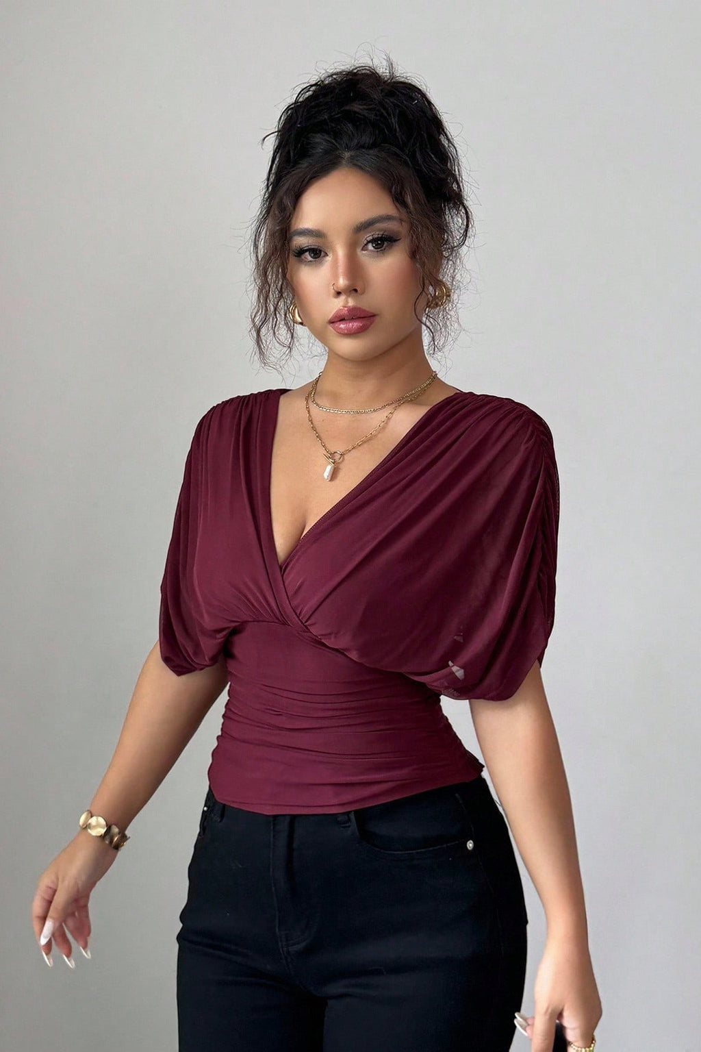 Deep V Tie Back Short Sleeve T-shirt