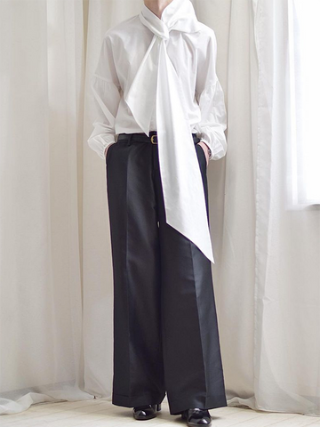 Long Sleeves Loose Buttoned Solid Color Shawl Collar Blouses&Shirts Tops