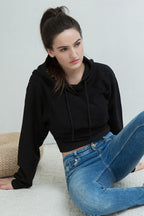 Cropped Hooded Waist Cinched Crop Top Slouchy Loose Hoodie