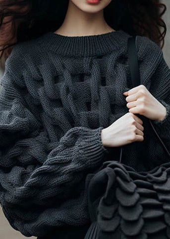 DIY Tops de punto con cable gruesos de gran tamaño en gris opaco para invierno 