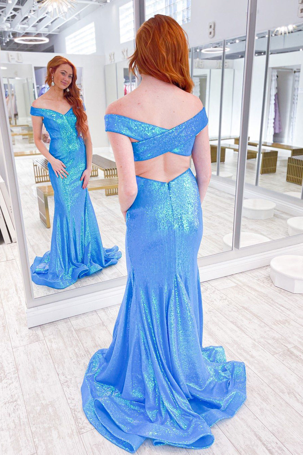Off Shoulder Sequins Mermaid Prom Dress