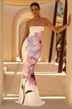 Sexy Bandeau Mermaid Floral Print Maxi Dress