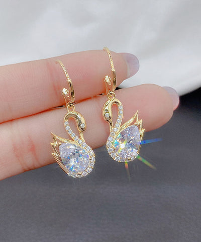 Pendientes colgantes de cisne con cristales de circonita y aleación de oro de moda 
