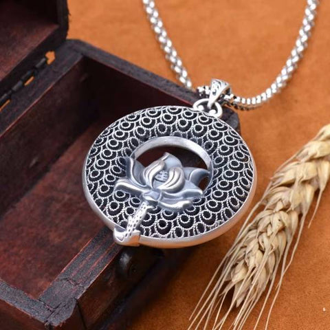 Sterling Silver Lotus Flower Well-Being Pendant Necklace