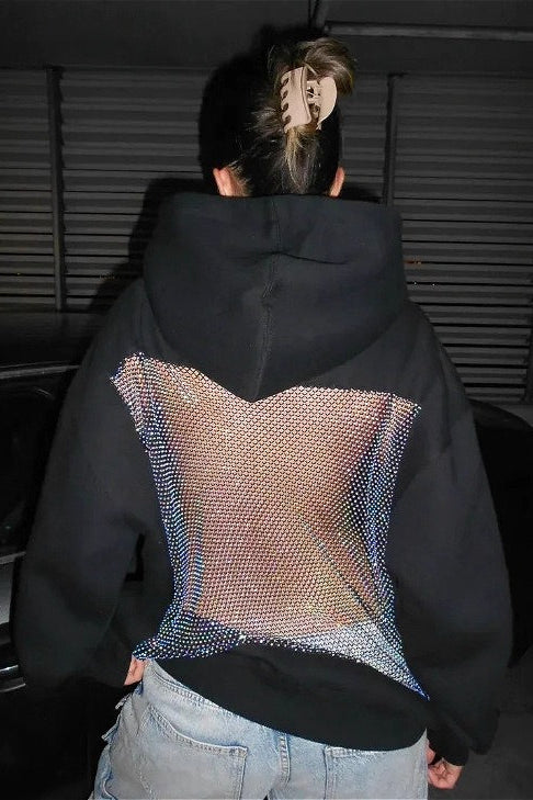 Mesh Cutout Hooded Long Sleeve Casual Sporty Hoodie