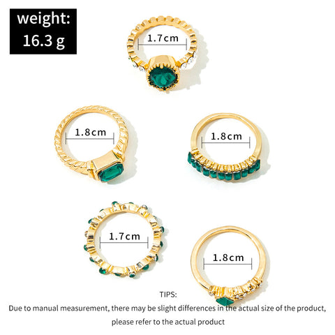 Imitation Smaragd Diamant Ring Set 5 Stück 