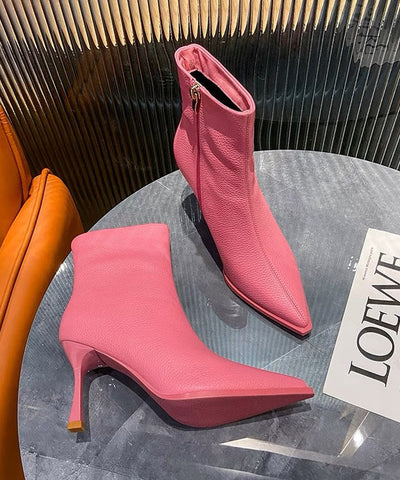 Rose Stiefel Stiletto Schaffell Mode Spleißen Reißverschluss Spitze Zehe 
