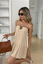 Loose Fit Color Block Ruffle Holiday Midi Dress