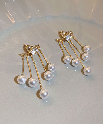 Pendientes colgantes con borlas de perlas de aleación de cobre y oro Vogue 