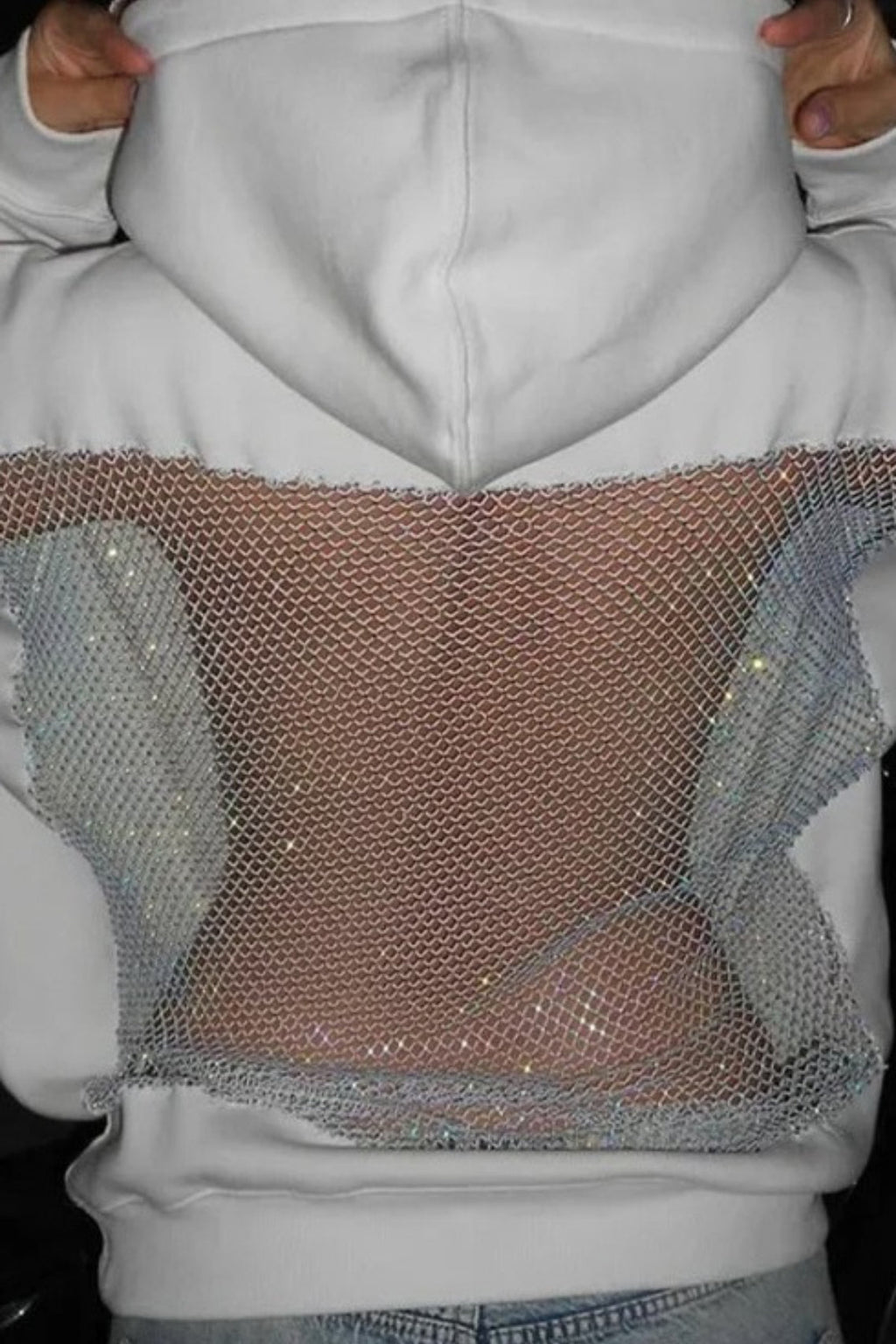 Hollow Mesh Long Sleeve Pullover Hoodie