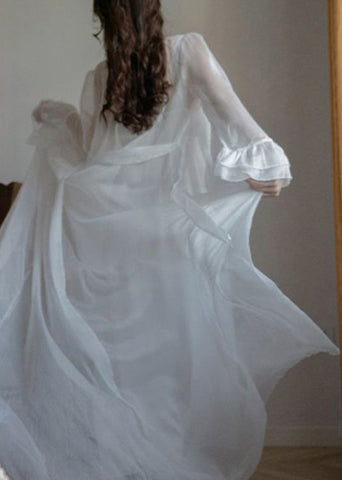 Neuartige weiße V-Ausschnitt bestickte Chiffon-Cardigans mit Blumenmuster und Slip-Kleid, zweiteiliges Set für den Sommer 