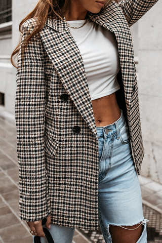 Casual Street Plaid Split Joint Buttons Turn-back Collar Outerwear