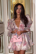 Unique Streetwear Chiffon Floral Print Painted Mini Dress