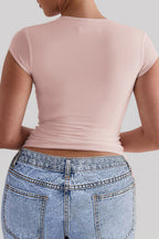Solid U-Neck Cropped Slim T-shirt