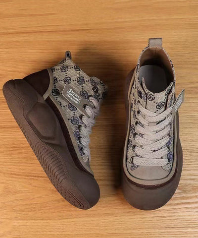 Zapatos planos de plataforma de lona casual color caqui con tiras cruzadas 