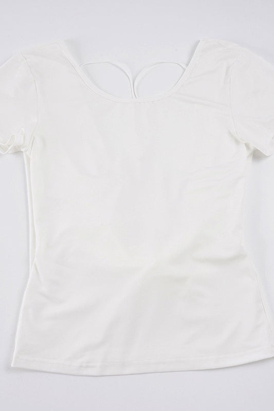 Solid Color Bow Tie Backless T‑shirt
