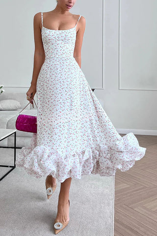 Vestido midi para banquete, fiesta, bustier con volantes y estampado floral de Spotlight Delight 