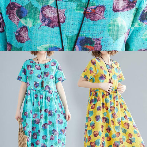 Armarios empotrados con cuello en O y patchwork, vestido de verano de corte A, con estampado de lino azul, para hacer tú mismo. 