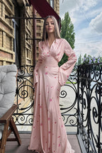 Satin Floral Long Sleeve Bodycon Maxi Dress