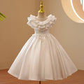 Kommunionkleid für Kleinkinder, Mädchenhochzeitskleid, weißes ärmelloses flauschiges Blumenmädchenkleid, Taufkleid 