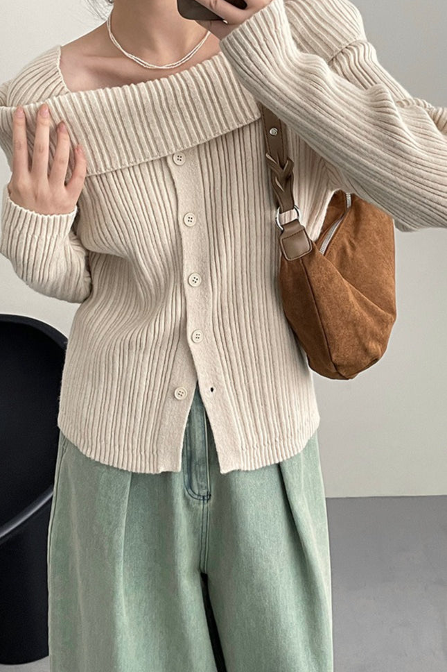 Soft Off-Shoulder Loose Irregular Knit Top