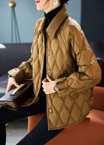 Stilvoller Kaffee Peter Pan Kragen Patchwork Entendaunen Daunenmantel Winter 