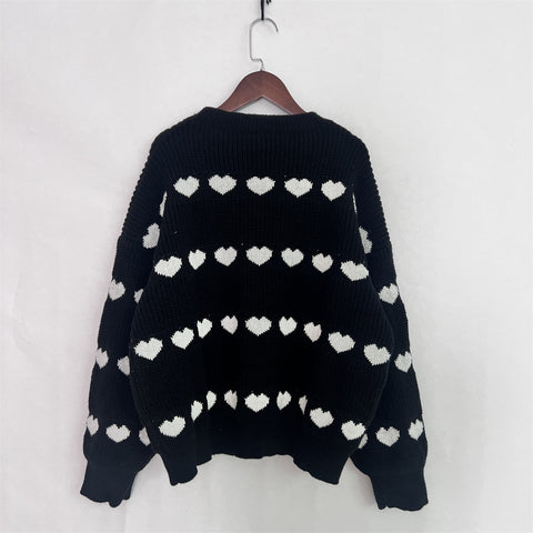 Suéter de punto con rayas de corazón rojo Lovey 