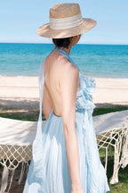 Halter Elegant Slim 3D Floral Maxi Dress