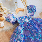 Ballkleider für Kleinkinder, Mädchen, flauschiges Kleid, blau, Pailletten, Partykleid, Kommunionskleid, Prinzessinnenkleid 