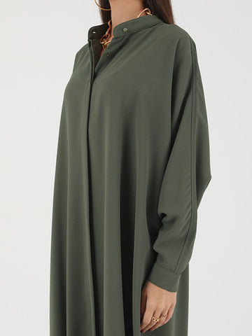 Locker geknöpfte, muslimische Maxikleider mit Fledermausärmeln, einfarbig, seitlich gespaltenem Rundhalsausschnitt 