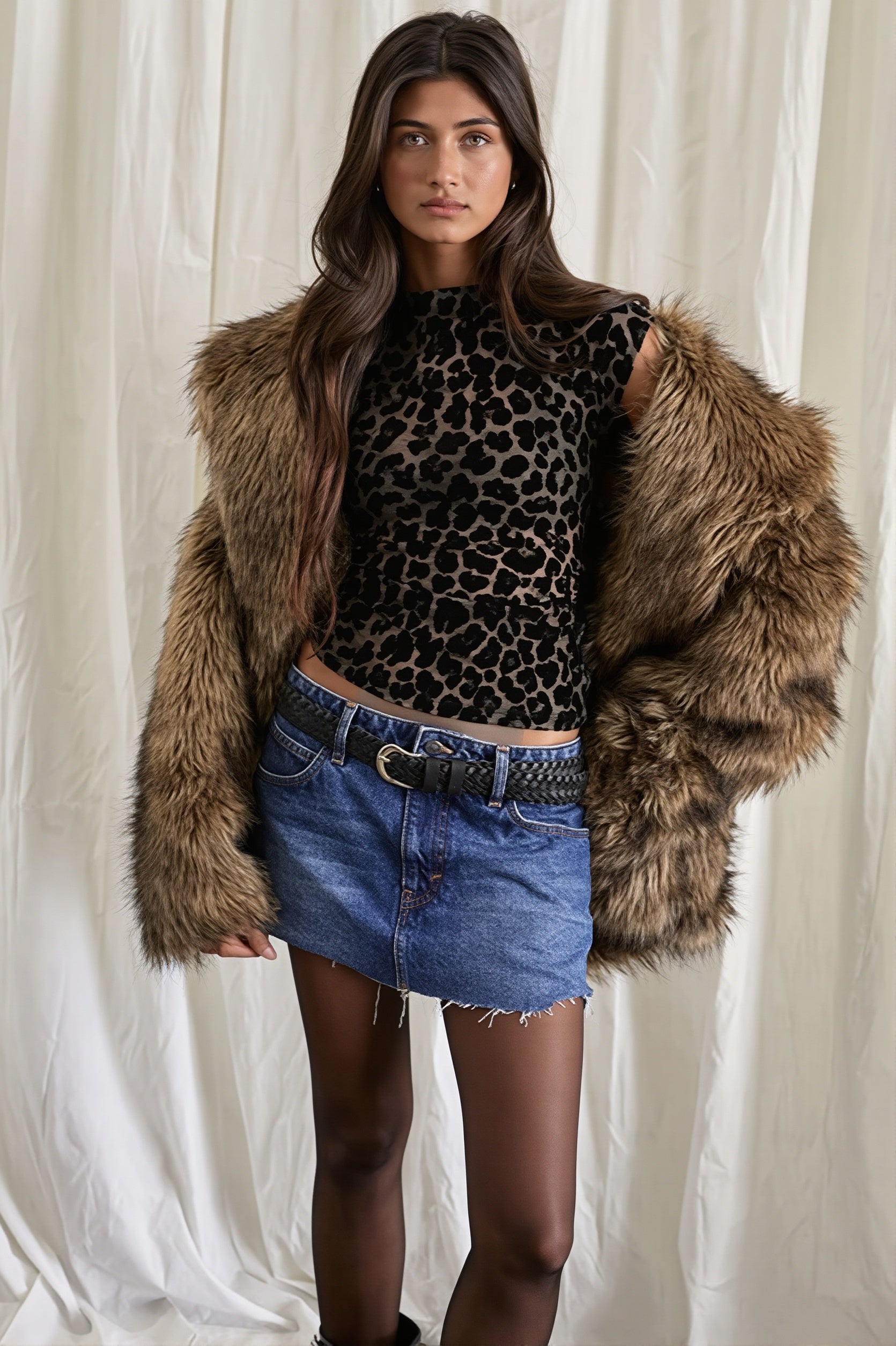 Sheer Leopard Mesh Short Sleeve Blouse