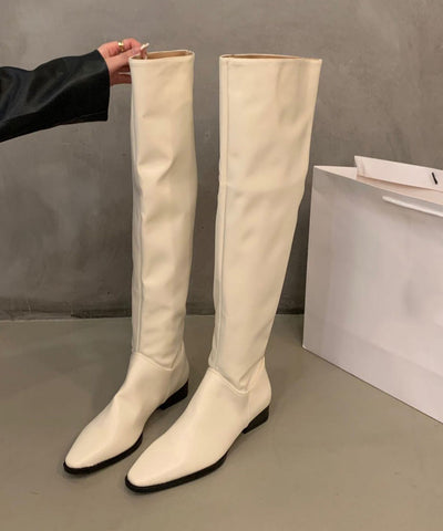 Schlichter Stil Chunky Boots Schwarzes Rindsleder 