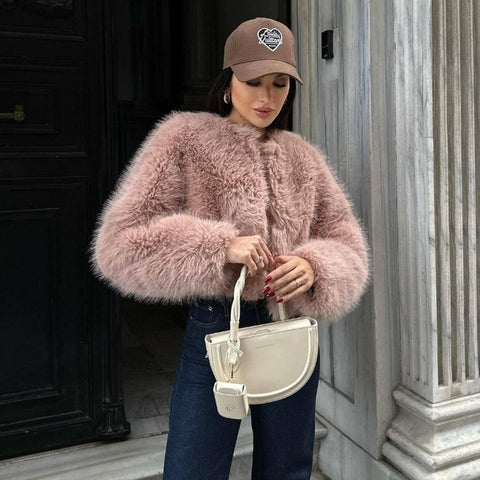TARUXY Abrigo de piel sintética de invierno para mujer, primavera 2024, nuevo cárdigan de manga larga para mujer, chaqueta informal lisa de calle, ropa de mujer 