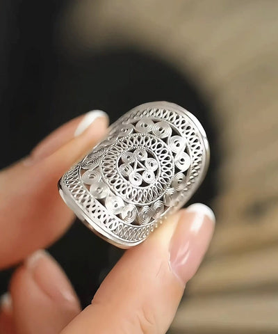 Anillos ahuecados de plata de ley con seda de gran tamaño 